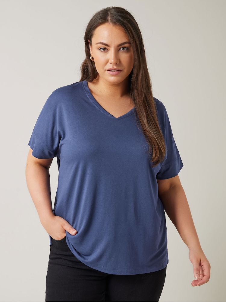 Azul - Camiseta modal con cuello en V de Evans - Imagen 1 de 5