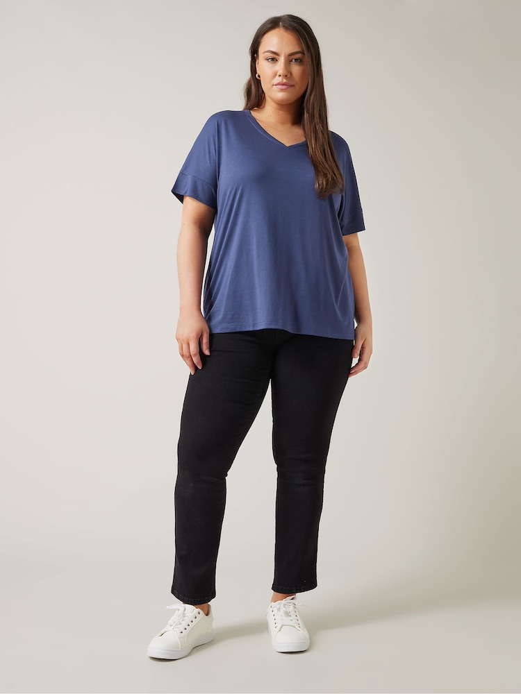Azul - Camiseta modal con cuello en V de Evans - Imagen 2 de 5