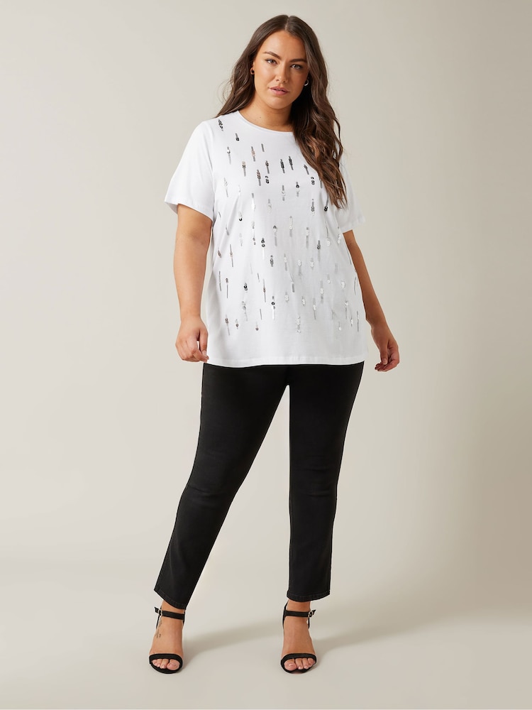 Evans Sequin Embellished White T-Shirt - Image 2 of 5