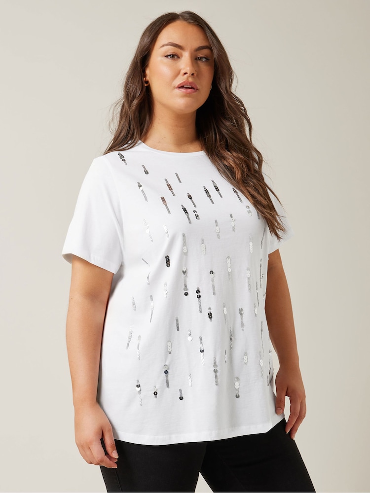 Evans Sequin Embellished White T-Shirt - Image 3 of 5