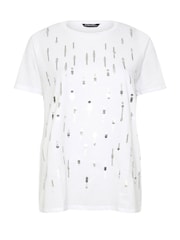 Evans Sequin Embellished White T-Shirt - Image 5 of 5