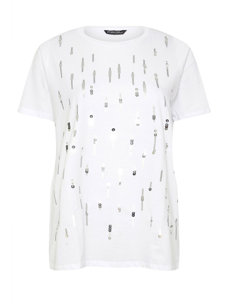 Evans Sequin Embellished White T-Shirt - Image 5 of 5