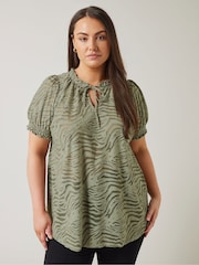 Evans Burnout Tie Neck Blouse - Image 1 of 5
