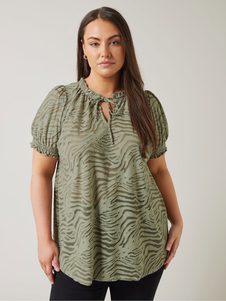 Evans Burnout Tie Neck Blouse - Image 1 of 5