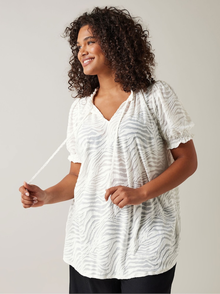 Evans Burnout Tie Neck Blouse - Image 1 of 5