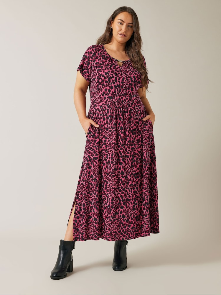 Evans Pink Animal Print Bar Detail Jersey Dress - Image 1 of 5