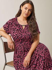Evans Pink Animal Print Bar Detail Jersey Dress - Image 2 of 5