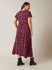 Evans Pink Animal Print Bar Detail Jersey Dress - Image 3 of 5