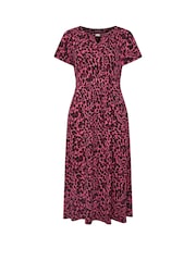 Evans Pink Animal Print Bar Detail Jersey Dress - Image 5 of 5