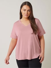 Rosa - Camiseta modal con cuello en V de Evans - Imagen 1 de 5