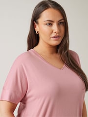 Rosa - Camiseta modal con cuello en V de Evans - Imagen 4 de 5