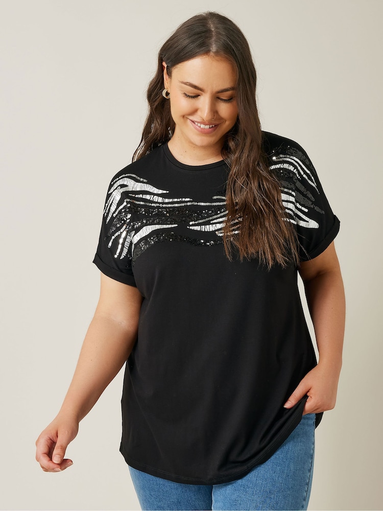 Evans Zebra Sequin Embellished T-Shirt - Image 1 of 5