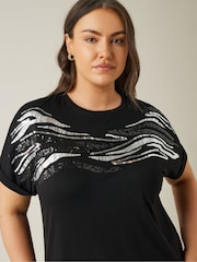 Evans Zebra Sequin Embellished T-Shirt - Image 4 of 5