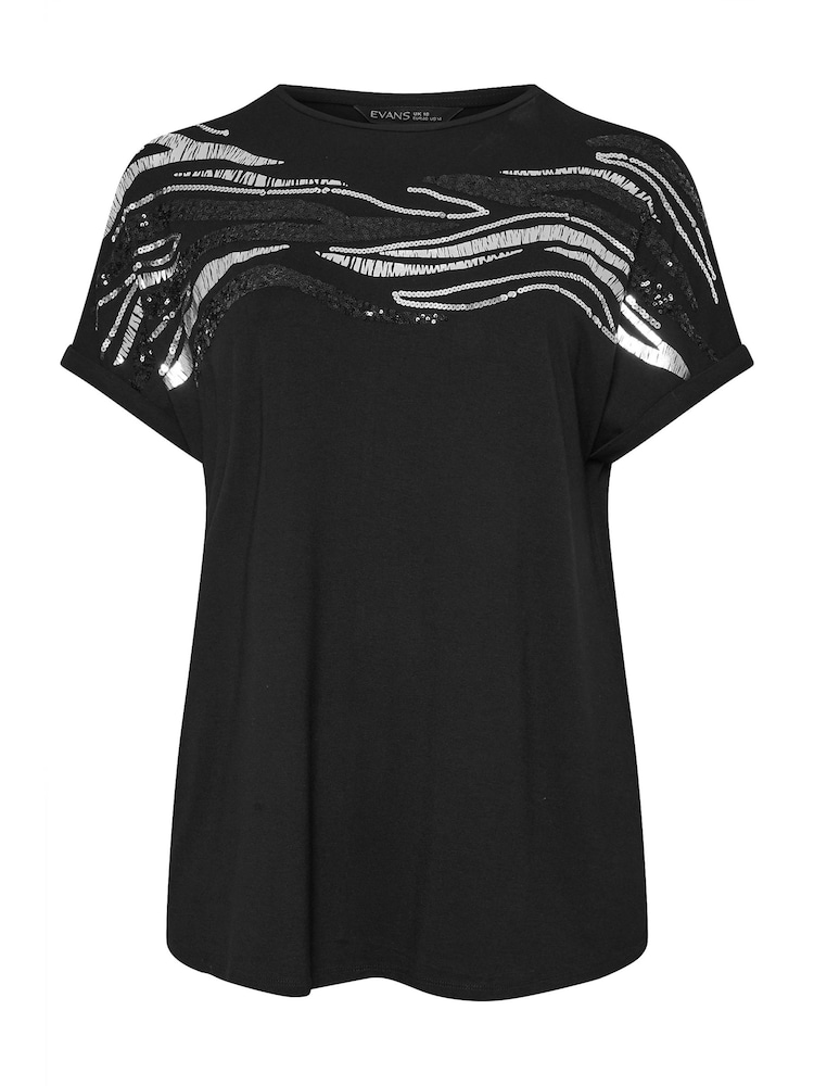 Evans Zebra Sequin Embellished T-Shirt - Image 5 of 5