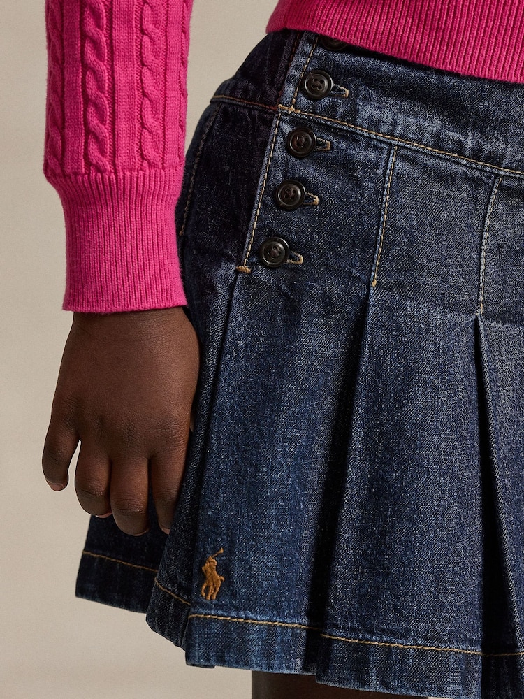 Polo Ralph Lauren blauer Faltenrock aus 100 % Baumwoll-Denim für Mädchen - Bild 2 von 5