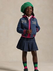 Polo Ralph Lauren blauer Faltenrock aus 100 % Baumwoll-Denim für Mädchen - Bild 3 von 5