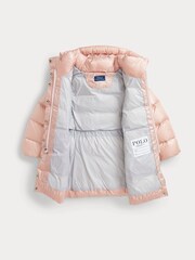 Polo Ralph Lauren Girls Pink Metallic Longline Puffer Jacket - Image 3 of 4