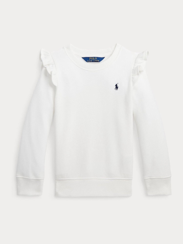 Polo Ralph Lauren weißes Jersey-Sweatshirt mit Rüschenärmeln für Mädchen - Bild 1 von 6