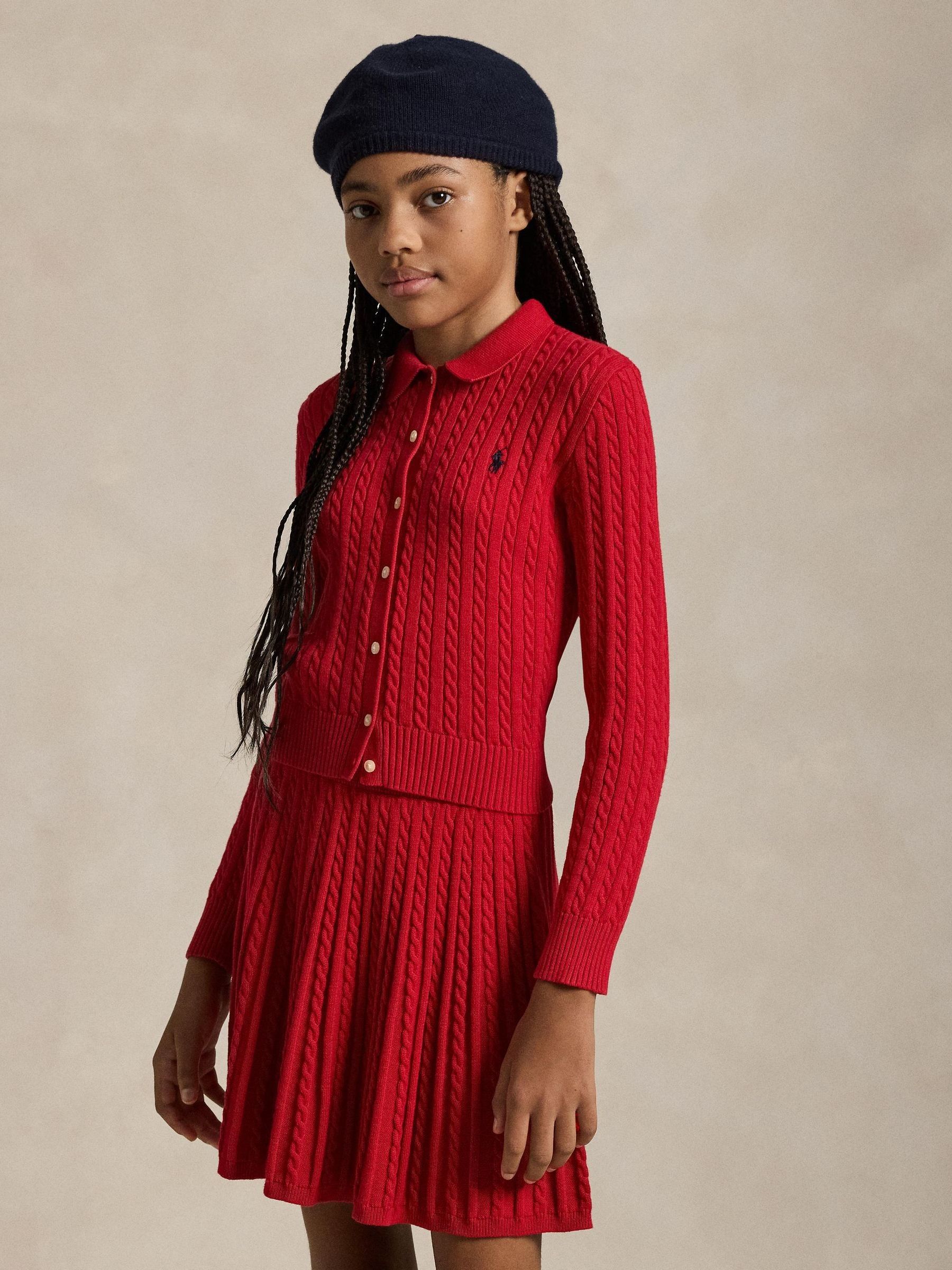 Ralph lauren red pleated skirt discount