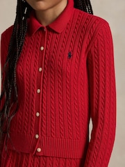 Polo Ralph Lauren Girls Red Cable Knit Cardugan and Pleated Skirt 100% Cotton Outfit Set - Image 3 of 6