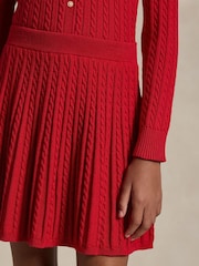 Polo Ralph Lauren Girls Red Cable Knit Cardugan and Pleated Skirt 100% Cotton Outfit Set - Image 4 of 6