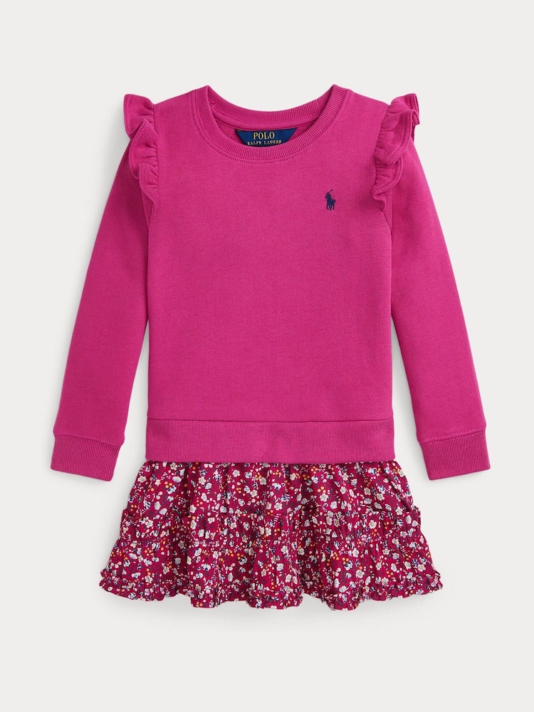 Polo Ralph Lauren Girls Pink Jersey Sweatshirt 100% Cotton Floral Dress - Bild 1 von 2