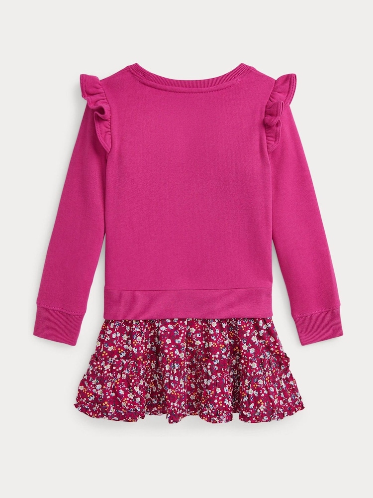 Polo Ralph Lauren Girls Pink Jersey Sweatshirt 100% Cotton Floral Dress - Bild 2 von 2