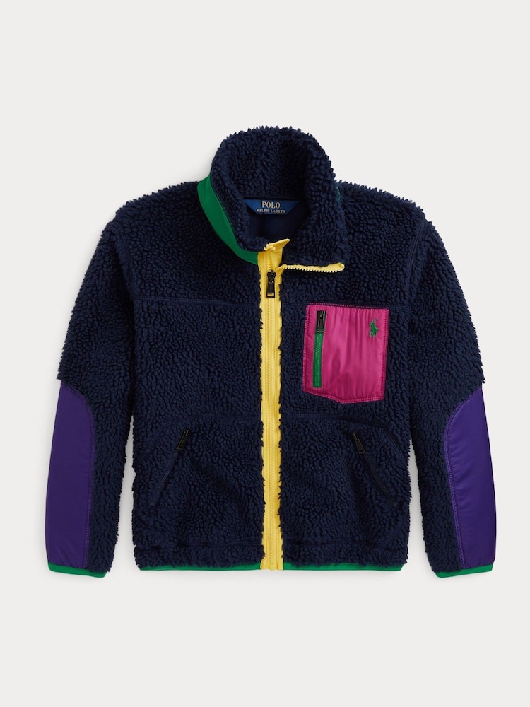 Polo Ralph Lauren Girls Navy Zip Through Contrast Detail Fleece - Image 1 of 2