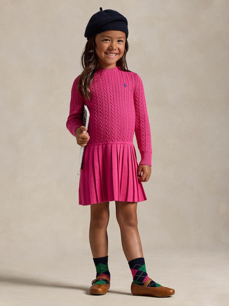 Polo Ralph Lauren Girls Cable Knit Pleated 100% Cotton Dress - Image 1 of 5