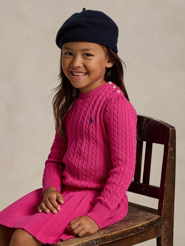 Polo Ralph Lauren Girls Cable Knit Pleated 100% Cotton Dress - Image 2 of 5 Polo Ralph Lauren Girls Cable Knit Pleated 100% Cotton Dress - Image 2 of 5
