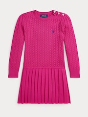 Polo Ralph Lauren Girls Cable Knit Pleated 100% Cotton Dress - Image 4 of 5