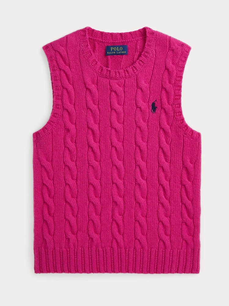 Polo Ralph Lauren Girls Pink Cable Knit Tank 100% Cotton Vest - Image 1 of 2
