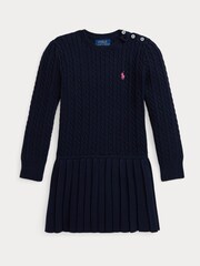 Polo Ralph Lauren Girls Cable Knit Pleated 100% Cotton Dress - Image 1 of 3