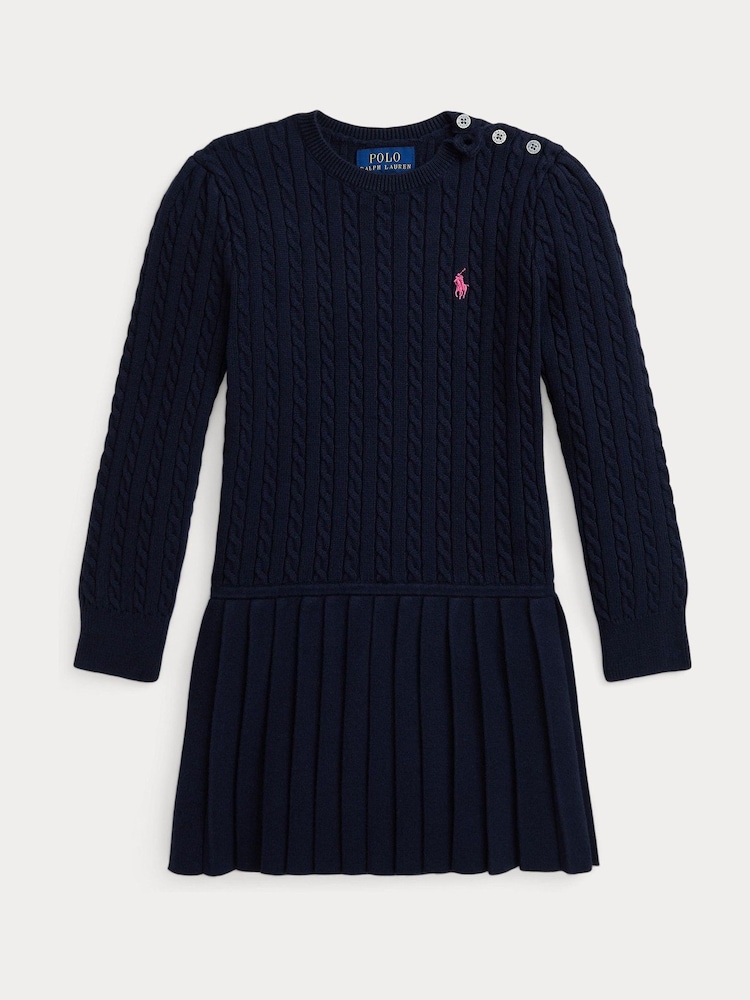 Polo Ralph Lauren Girls Cable Knit Pleated 100% Cotton Dress - Image 1 of 3