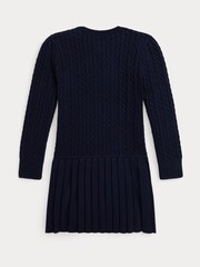 Polo Ralph Lauren Girls Cable Knit Pleated 100% Cotton Dress - Image 2 of 3