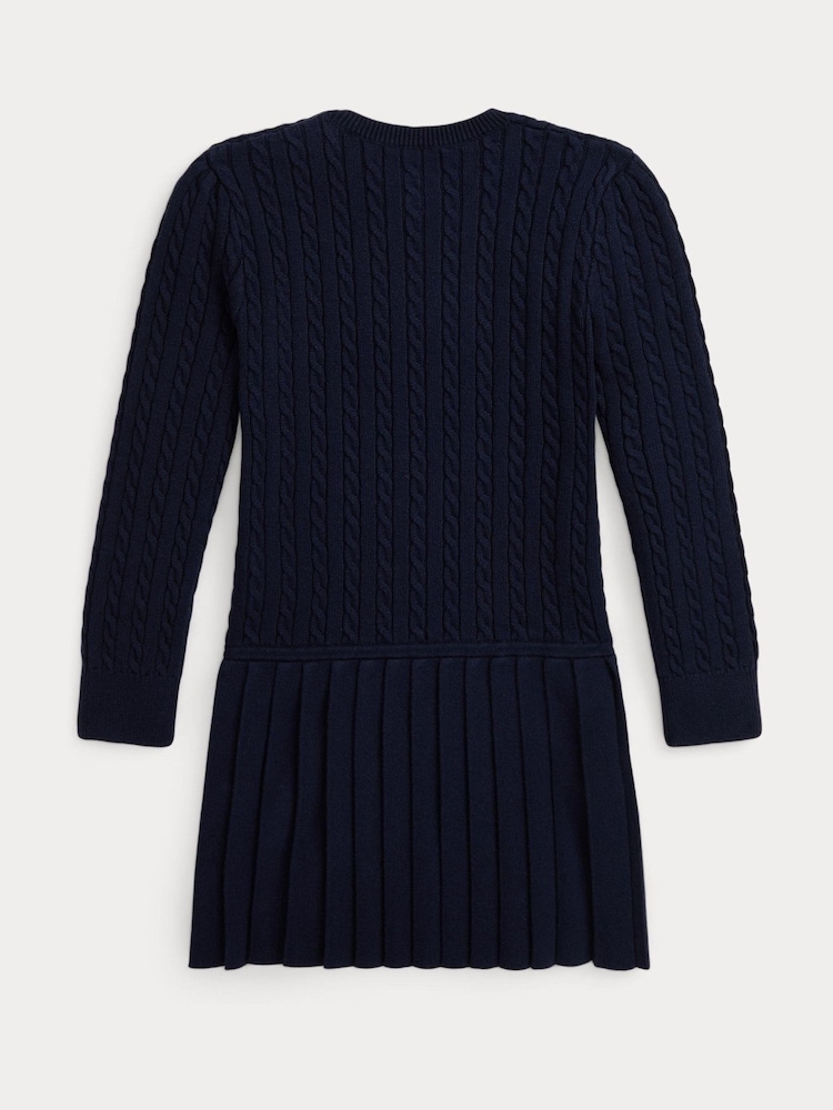 Polo Ralph Lauren Girls Cable Knit Pleated 100% Cotton Dress - Image 2 of 3