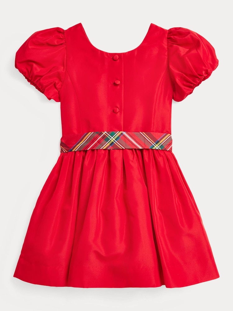 Polo Ralph Lauren Girls Red Belted Puff Skirt Occasion 100% Cotton Dress - Image 2 of 2