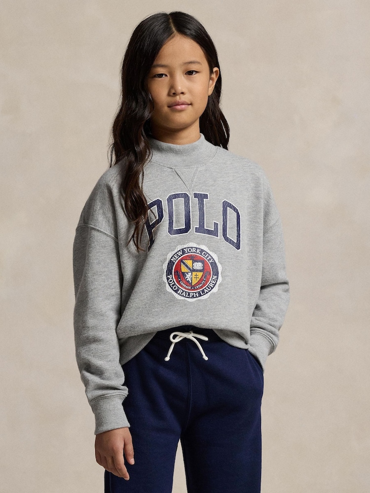 Polo Ralph Lauren Girls Grey Varsity Logo Sweatshirt - Image 1 of 5