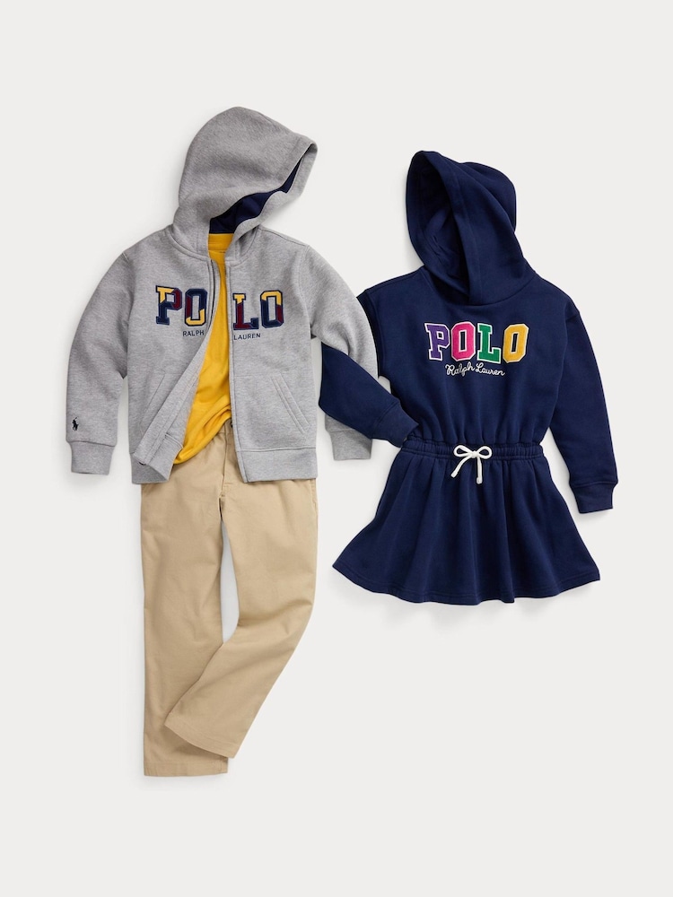 Polo Ralph Lauren Girls Navy Jersey Belted Sporty Logo Hooded Dress - Bild 3 von 3