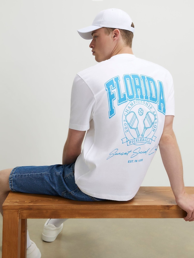 River Island White Regular Fit Florida Pickleball T-Shirt - Image 4 of 4 River Island White Regular Fit Florida Pickleball T-Shirt - Image 4 of 4