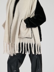 South Beach White Fluffy Pocket Scarf With Contrast Stitch - Image 2 of 4
