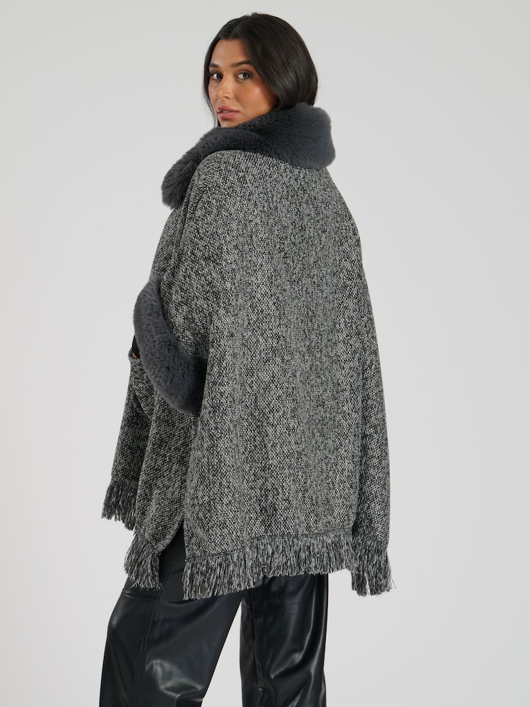 South Beach Grey Faux Fur Poncho - Image 2 of 5
