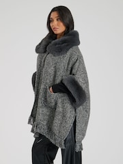 South Beach Grey Faux Fur Poncho - Image 3 of 5