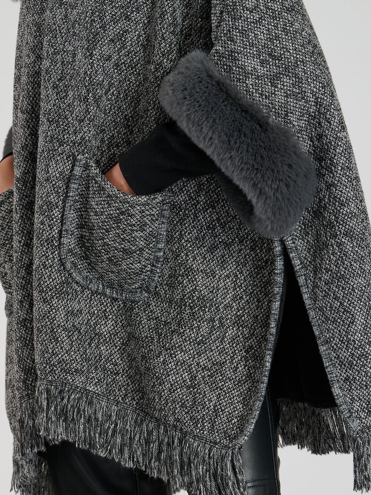 South Beach Grey Faux Fur Poncho - Image 5 of 5