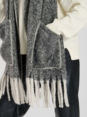 South Beach Grey Chevron Fluffy Pocket Scarf With Contrast Stitch - Image 2 of 4