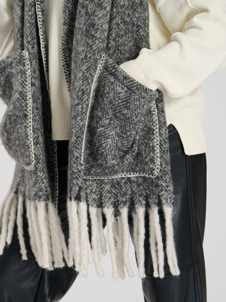 South Beach Grey Chevron Fluffy Pocket Scarf With Contrast Stitch - Image 2 of 4