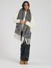South Beach Grey Chevron Fluffy Pocket Scarf With Contrast Stitch - Image 4 of 4