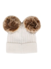South Beach Cream Double Pom Hat With Faux Fur - Image 4 of 4