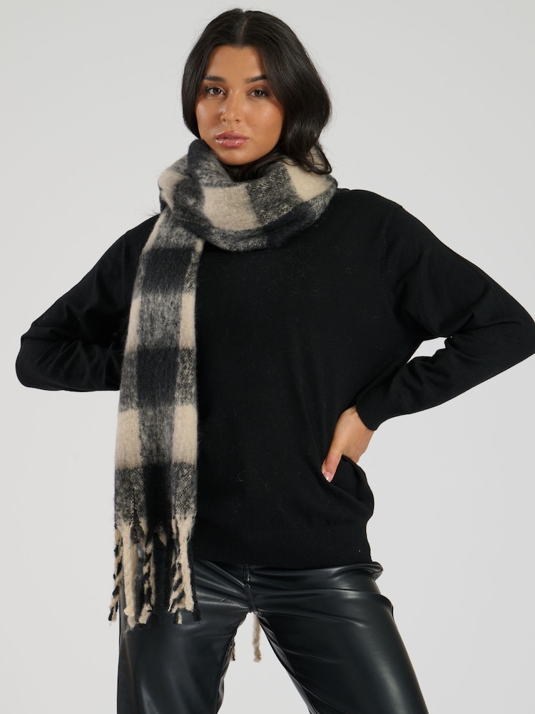South Beach Green Check Fluffy Scarf - Image 1 of 5