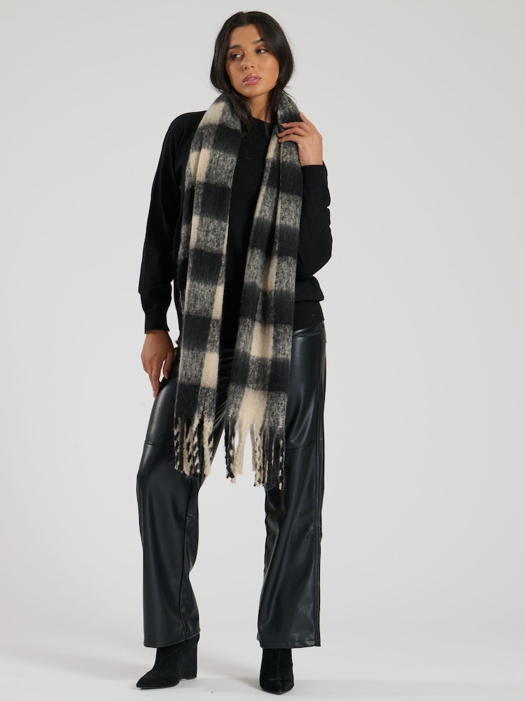 South Beach Green Check Fluffy Scarf - Image 2 of 5
